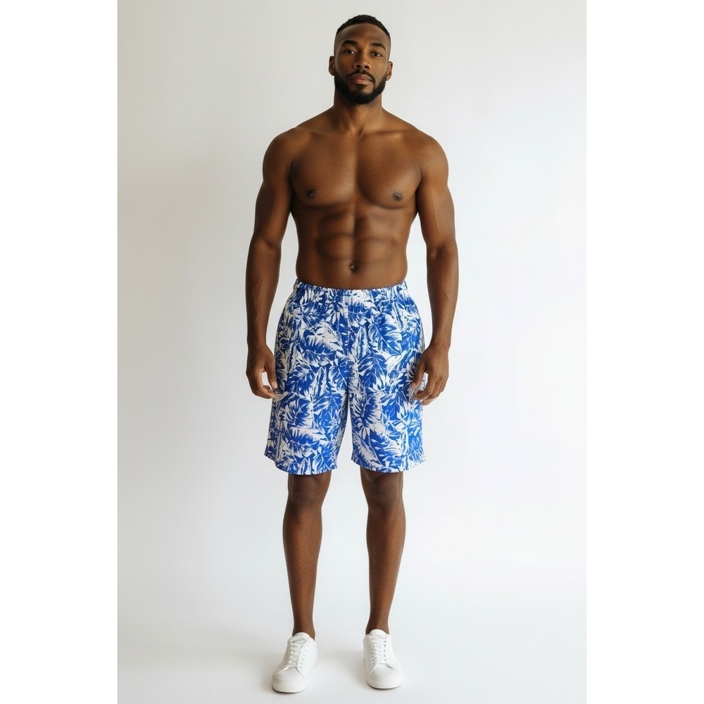 Columbia PFG Backcast III Mens Blue Tropical Monstera Print Water Shorts Large